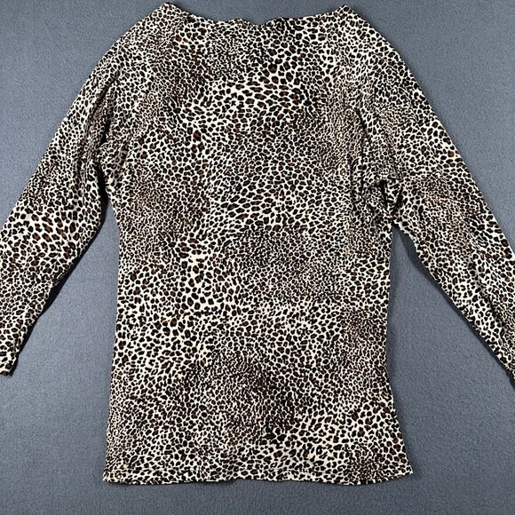 Susan Lawrence Leopard Print Top Med 3/4 Sleeve Ruched V-Neck Made In USA - Picture 10 of 11